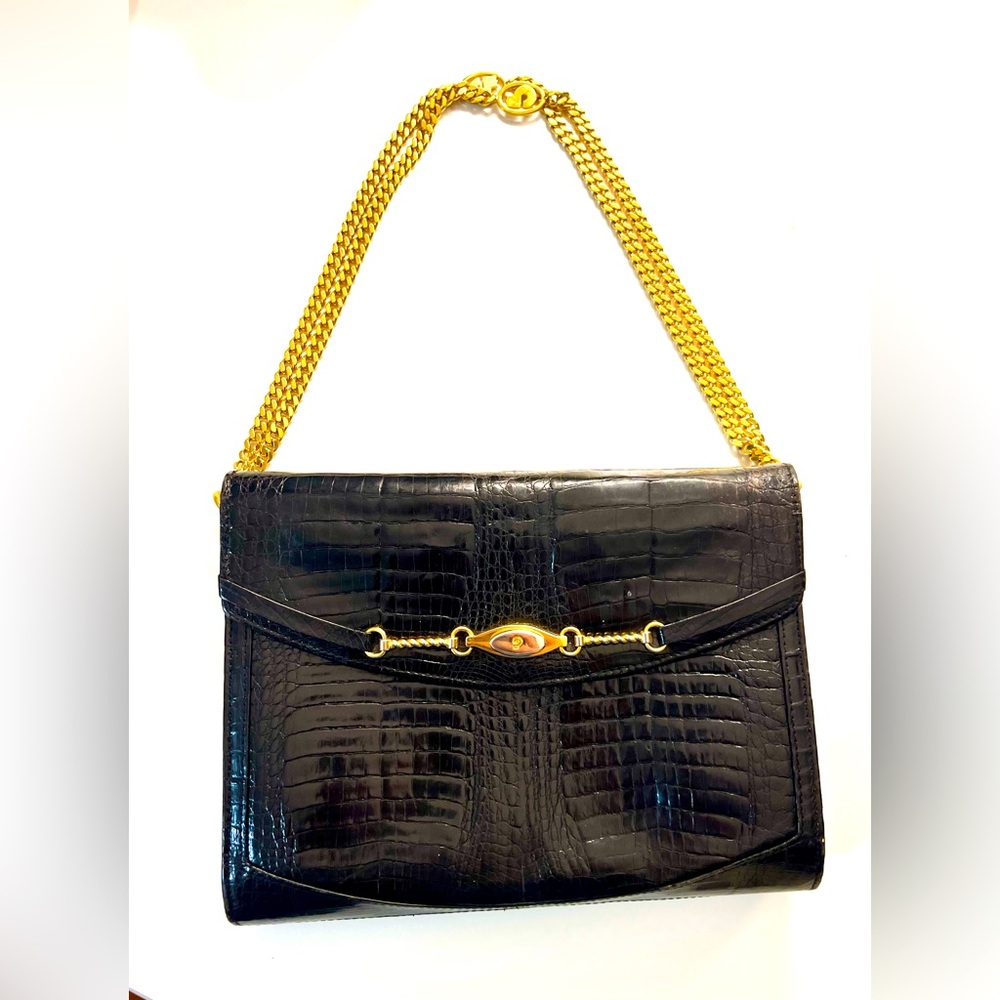 Vintage Alligator or Crocodile Bag with Gold Chain
